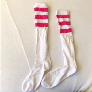 Pink striped baseball socks